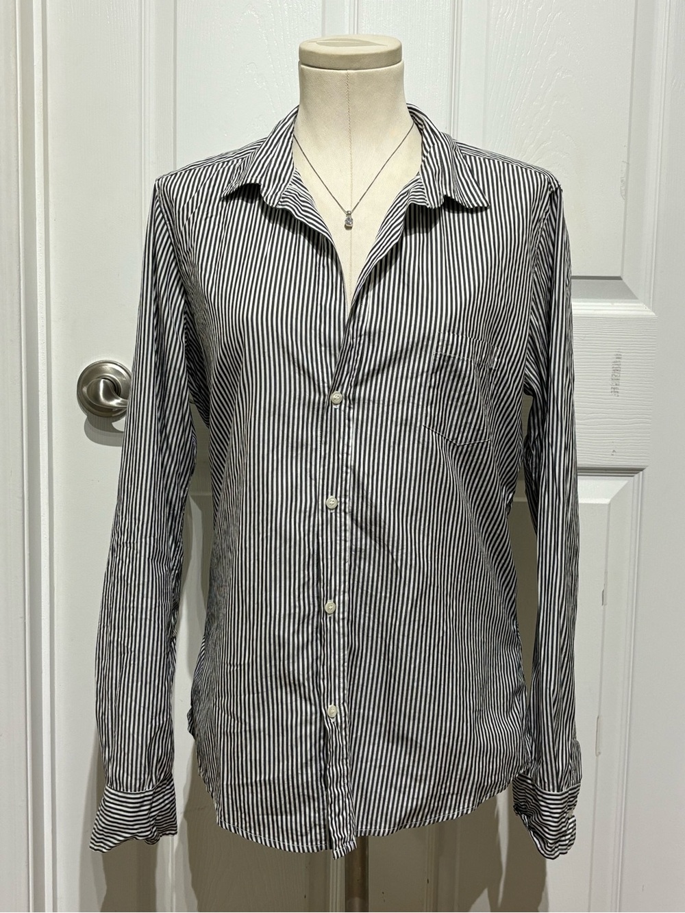 Frank & Eileen Black and White Vertical Stripe Button-Down Shirt